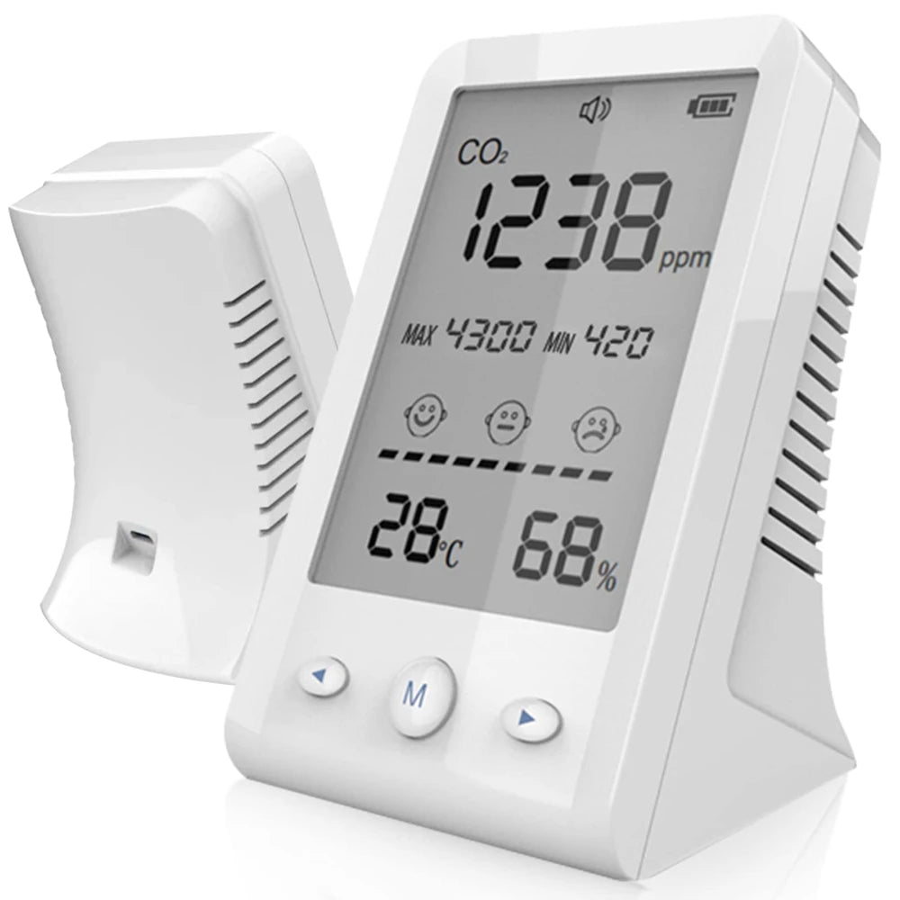 NDIR Co2 Meter Alarm Temperature Humidity Detector 3 in 1 Air Quality Monitor Gas Analyzer with LCD Display USB Rechargeable