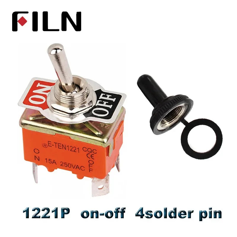 FILN 15A 250V Toggle Switches Miniature Thumb Lever on Off SPST SPDT DPDT Power Rocker Waterproof Cap for Electronics
