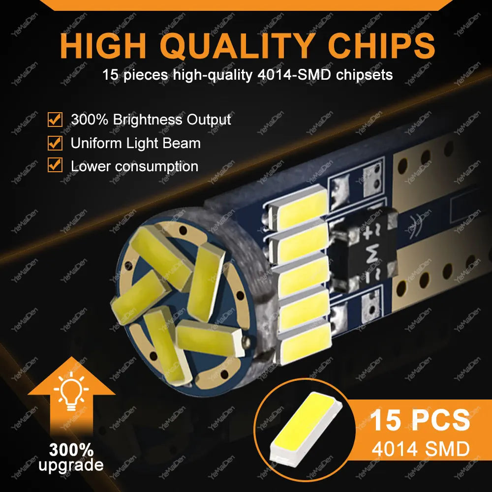 2/4/10/50 PCS T10 W5W LED Bulb CANBUS 12V 4014-15SMD 6500K White Car Interior Dome Door Courtesy  Glove Box License Plate Lights