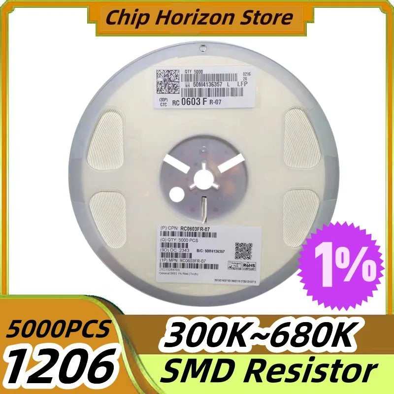 5000PCS 1206 300K~680K  SMD Resistor  330 360 390 430 470 510 560 620K 1% Ohm Chip Resistor 1/4W New