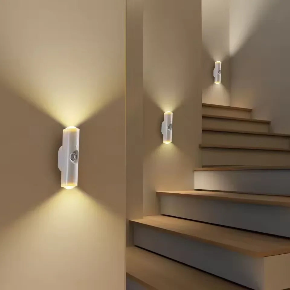 LED Night Light with Motion Sensor RGB Gradient Ambient Light Dimmable Magnetic Stair Lamp for Entryway Bedside Desk Wardrobe