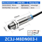 ZHICAN ZC3J M8 M12 M18 Infrared Photoelectric Sensor Diffuse Reflective Adjustable Sensing Distance NPN PNP NO NC