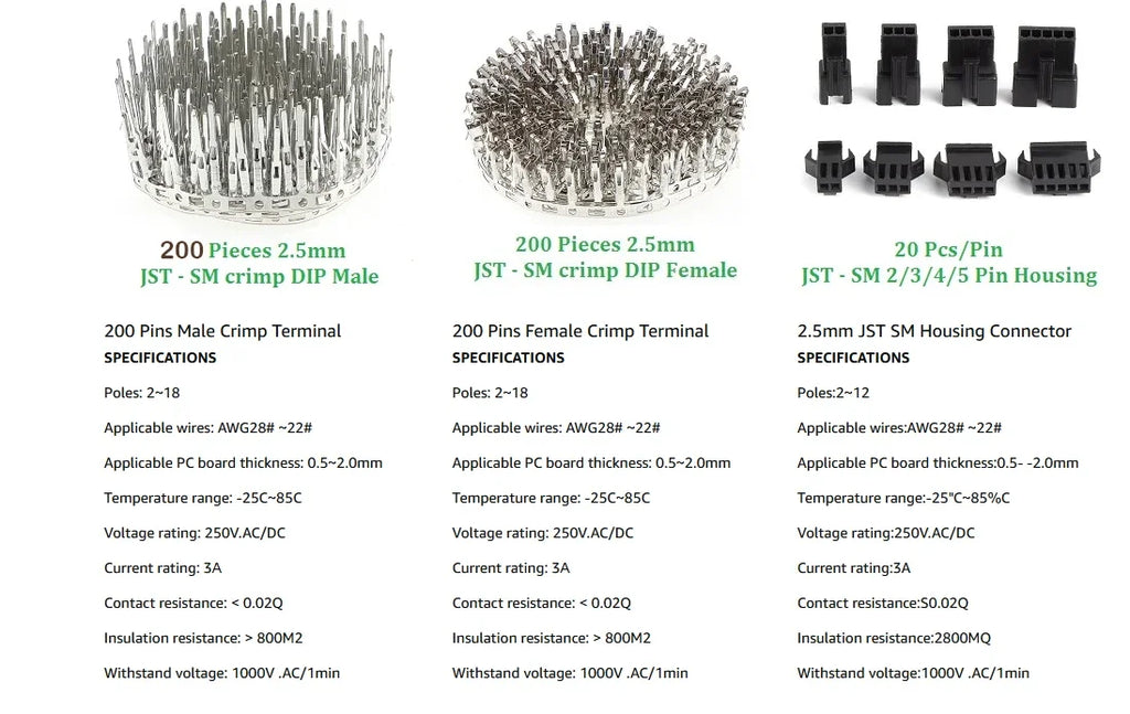 560Pcs SM2.54  Kits 2.54mm Pitch JST SM Connector 2 3 4 5 Pin Male/ Female Housing Plug Connector Assortment Kit