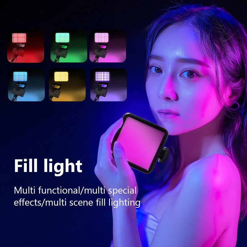 Portable Full Color RGB LED Video Light 2500K-7000K 800LUX Mini Fill 3 Cold Shoe 1800mAh Type-C Pocket Camera Hot Shoe Light