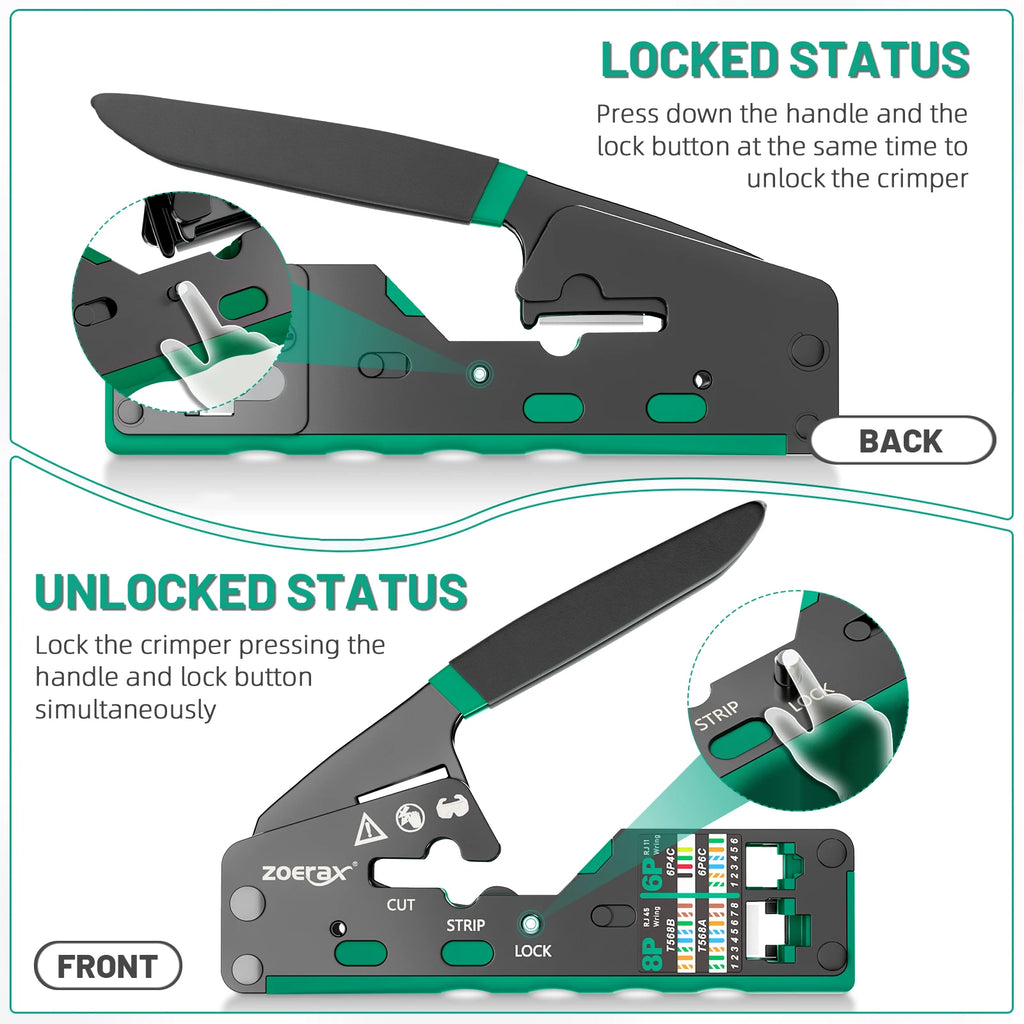 ZOERAX RJ45 CAT6 CAT5E Pass Through Crimp Tool Network Crimping Tool For Cat5 Cat5e Cat6 8P8C Connector with Spare blade