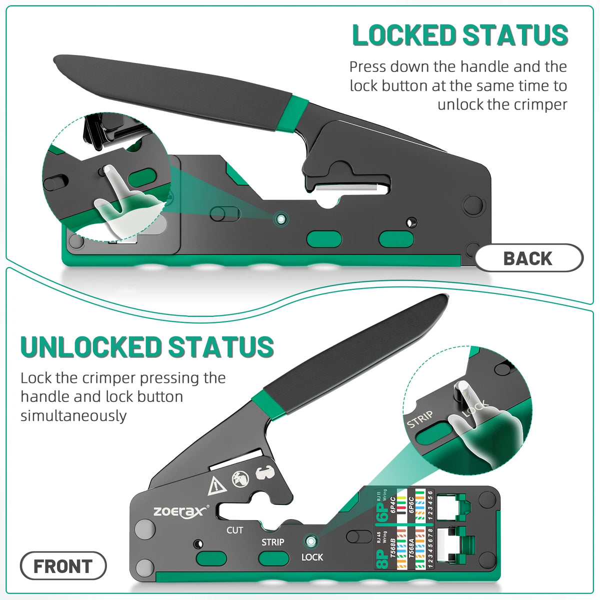 ZOERAX RJ45 CAT6 CAT5E Pass Through Crimp Tool Network Crimping Tool For Cat5 Cat5e Cat6 8P8C Connector with Spare blade