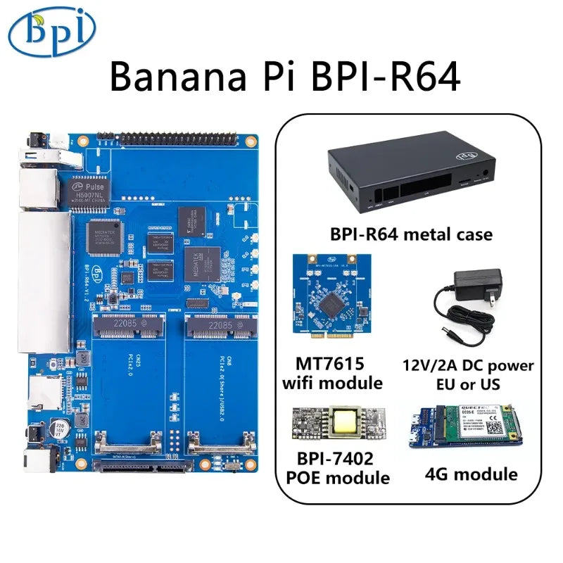 RoRuSBanana PI BPI-R64 Set MT7615 Module MediaTek MT7622 8G eMMC flash 1G DDR3 Support POE 4G Module Raspberry Orange Pi