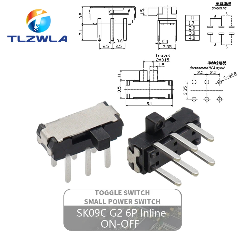 10PCS Slide Switch Micro-power Toggle Switch Single and Double-row Direct-inserted Horizontal Sliding Second Gear Third Gear