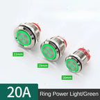 16/19/22mm 20A High Current Metal Push Button Switch IP67 Waterproof LED Light Momentary Latching Car Engine Power Switch Red
