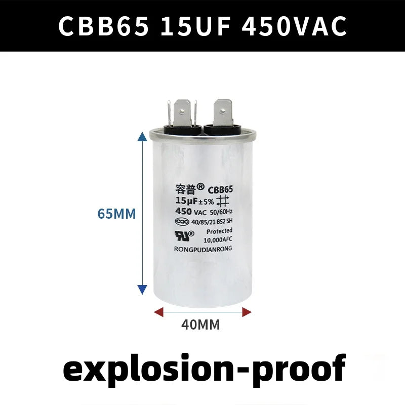 CBB65 450V Motor Capacitor Air Conditioner Compressor Start Capacitor 5uF 6uF 20uF 25uF 30uF 35uF 40uF 45uF 50uF 60uF 70uF