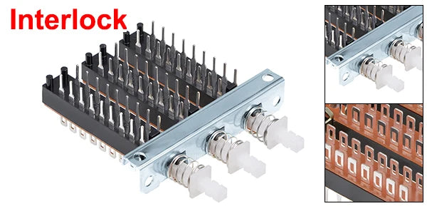 1Pc Interlock/Latching Push Button Switch Piano Type 6/12/18/24Pin 1/2/3/4/5/6/7/8 Row Straight Through Hole Straight Key Switch
