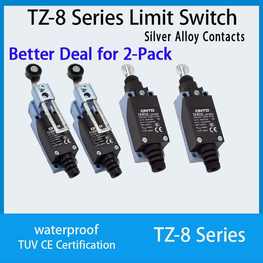 2Pcs CNTD TZ‑8 Series Micro Limit Travel Switch IP65 Waterproof 1NO+1NC 10A 250VAC Industrial Mechanical Position Switch