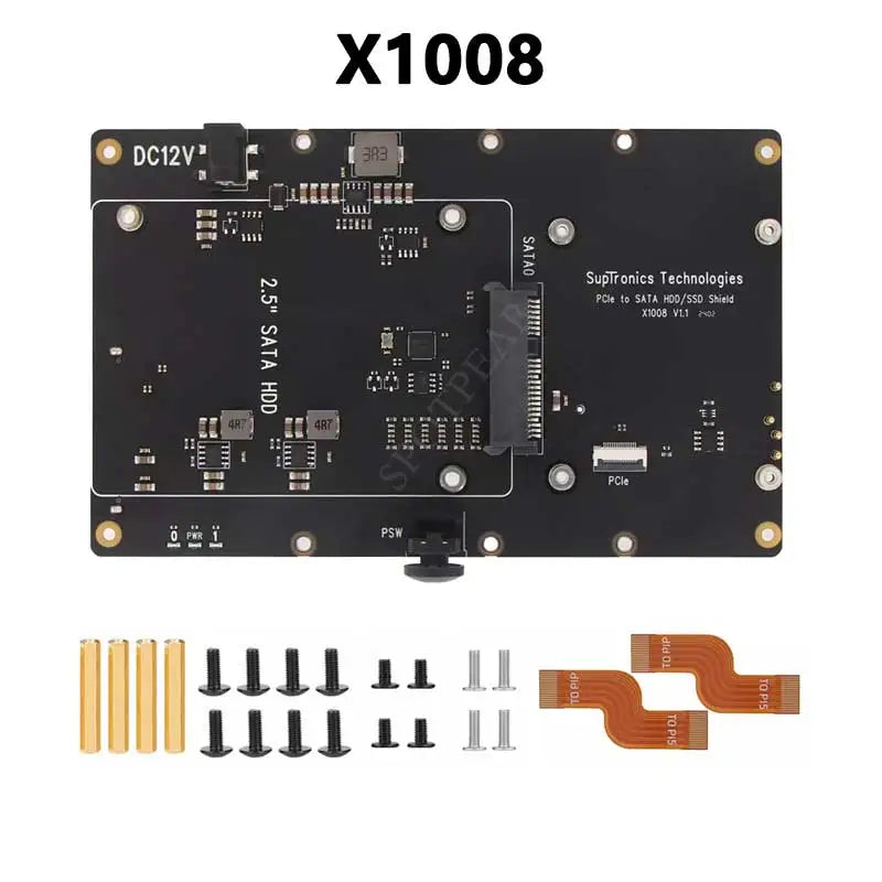 X1008 Raspberry Pi 5 PCIe to 2.5" 3.5" SATA HDD/SSD Dual Double-SATA (NOT BOOT From SATA/SSD
