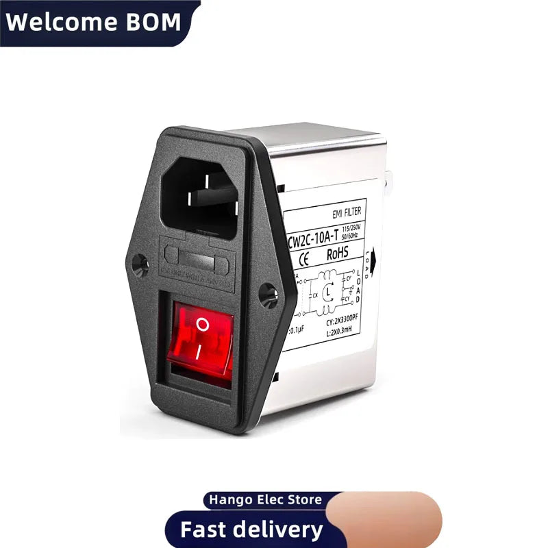 IEC Socket type power filter EMI Interference CW2C-3/6/10A-T with light switch with safety 220V