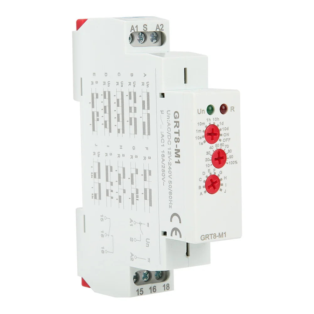 2Pcs GRT8-M1 Multifunctional Delay Time Relay with 10 Functions DIN Rail Mount AC/ 12V~240V Multifunctional Delay Time Relay