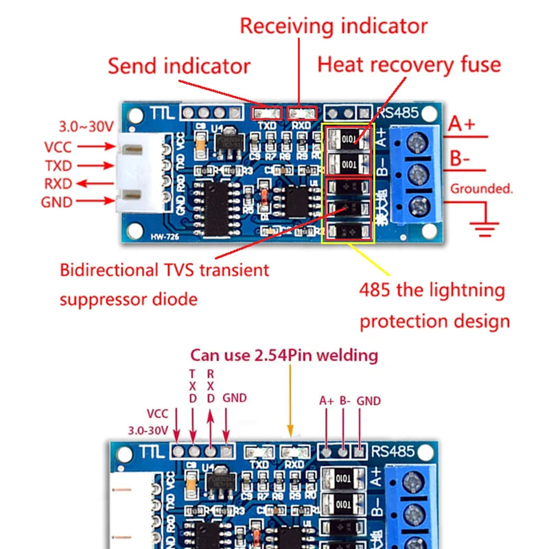 TTL Turn To RS485 Converter 3.3V/5.0V Hardware Automatic Control Converter Module For Arduino For Arduino AVR With Cable