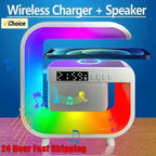 Multifunction Wireless Charger Stand Bluetooth 5.0 Speaker FM TF RGB Night Light Fast Charging Station for iPhone Samsung Xiaomi