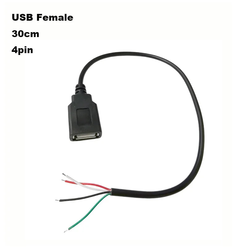 DIY Repair Welding Cable 2 Wire 4 Wires Micro USB 2.0 A Elbow Head Male Jack 4pin/2pin Type-C Male Extension Cable Line