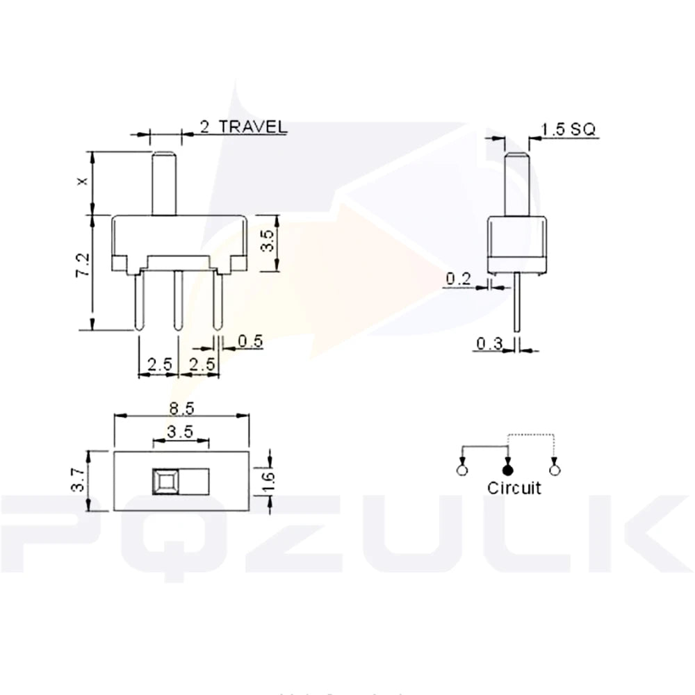 20PCS Toggle Switch SS12D00 DIP Slide Switch 3Pins SS12D00G3 The Power Switch Hand Shank 3MM
