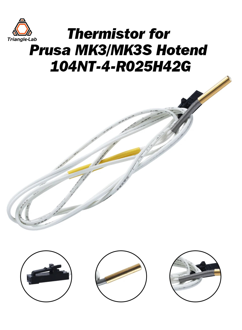 Trianglelab 104NT-4-R025H42G (Same 104GT-2) Thermistor 70CM Custom Plug for Prusa MK3 MK3S Hotend Use Directly