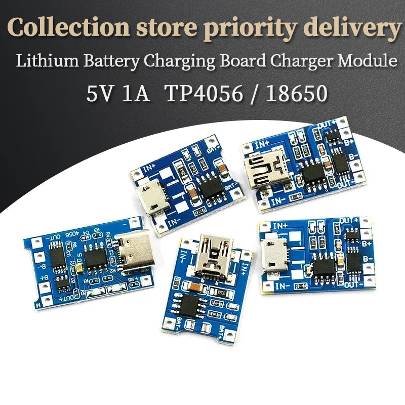 5PCS 5V 1A Micro USB 18650 Type-C Lithium Battery Charging Board Charger Module+Protection Dual Functions TP4056 18650 MINI USB