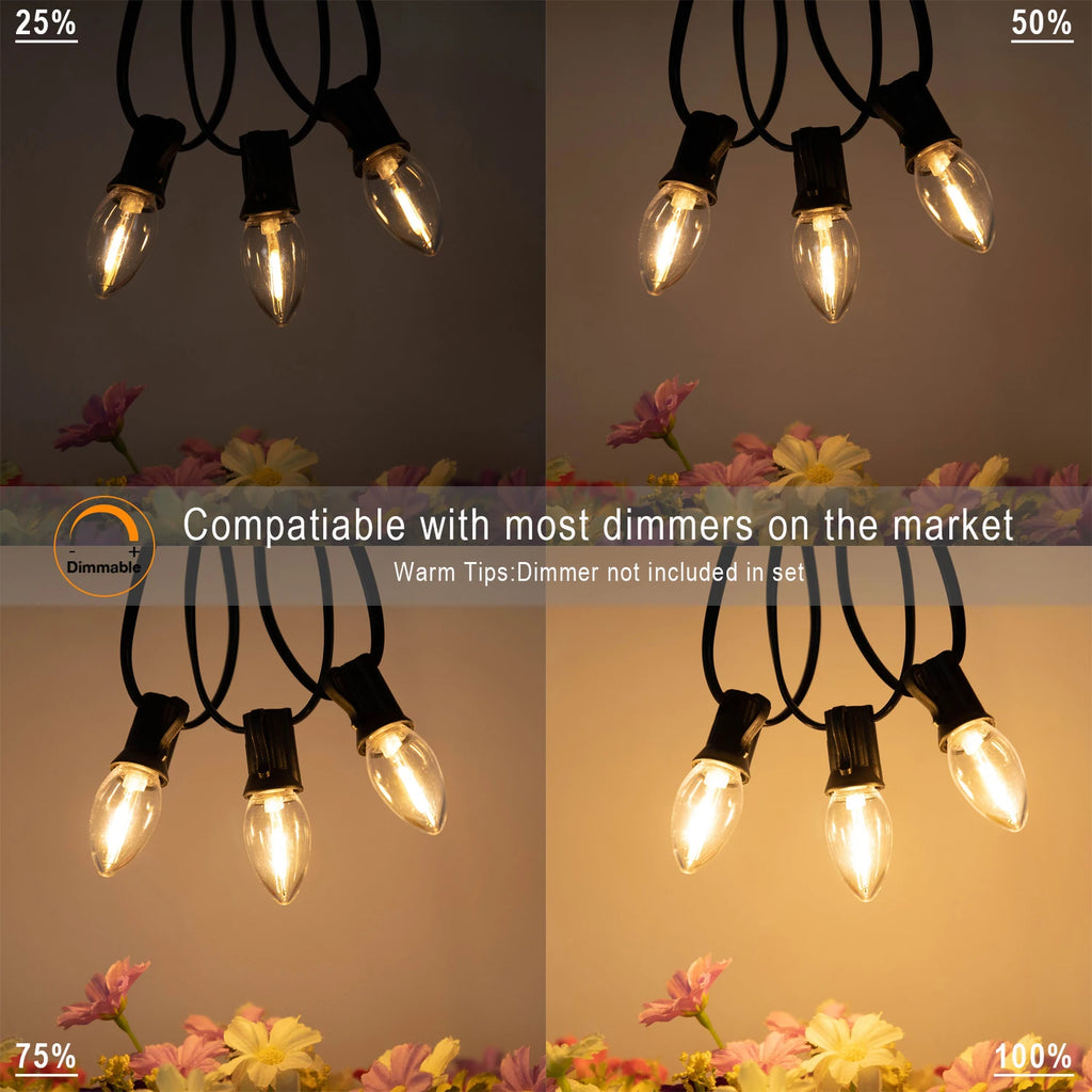 50PCS C7 LED Light Bulbs Plastic Shatterproof E12 Candelabra Base 1W Equal to 10W Replace Bulb For Outdoor  Decor String Lights