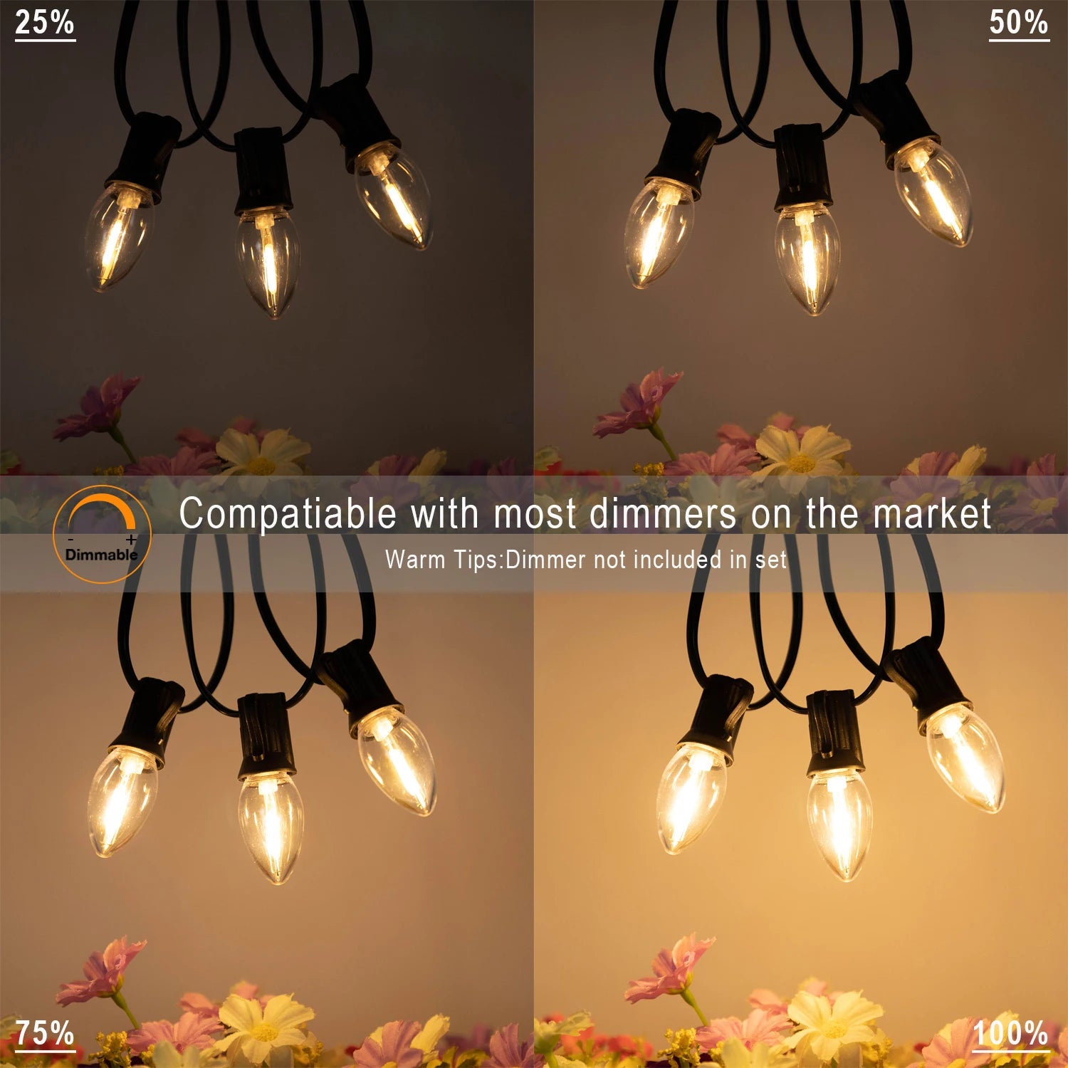 50PCS C7 LED Light Bulbs Plastic Shatterproof E12 Candelabra Base 1W Equal to 10W Replace Bulb For Outdoor  Decor String Lights