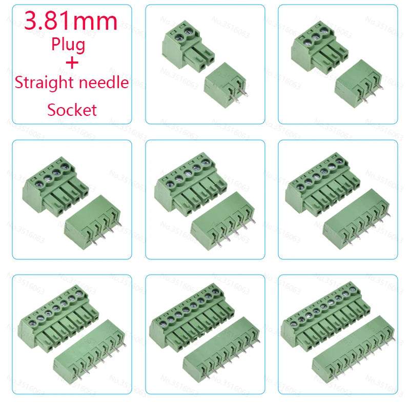 10PCS 2.54/3.81/5.08MM 2EDG 15EDG 2/3/4/5/6/7/8 Pin Screw Terminal Block Connector Pitch Plug+Straight/Curved Needle Pin Socket
