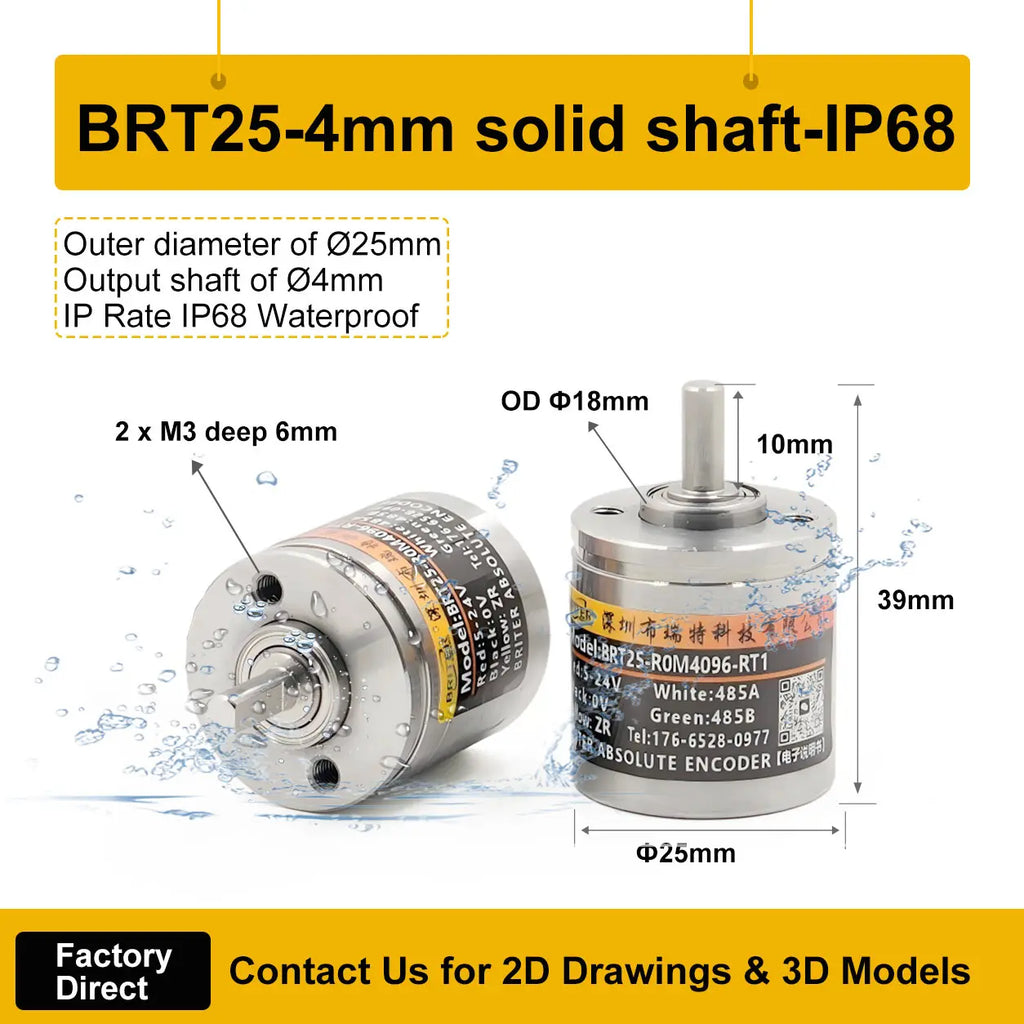 Briterencoder Single-turn Absolute Rotary Encoder SSI/RS485/Analog Output Waterproof, Power-Off Memory for Angle  & Speed