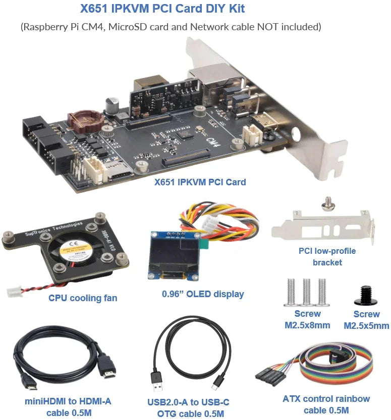 VoltSSupTronics Raspberry Pi Based IPKVM PCI Card KVM Over IP PIKVM X651 - POE Supported