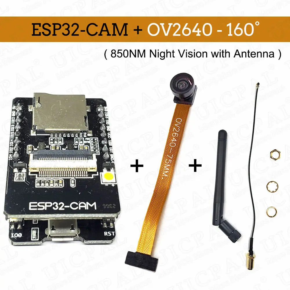 OV2640 ESP32-Cam Set with DVP 24pin Camera 66 120 160 Degree 850nm Night Vision 2MP 2.4 GHz 8MB PSRAM Wireless Bluetooth Module