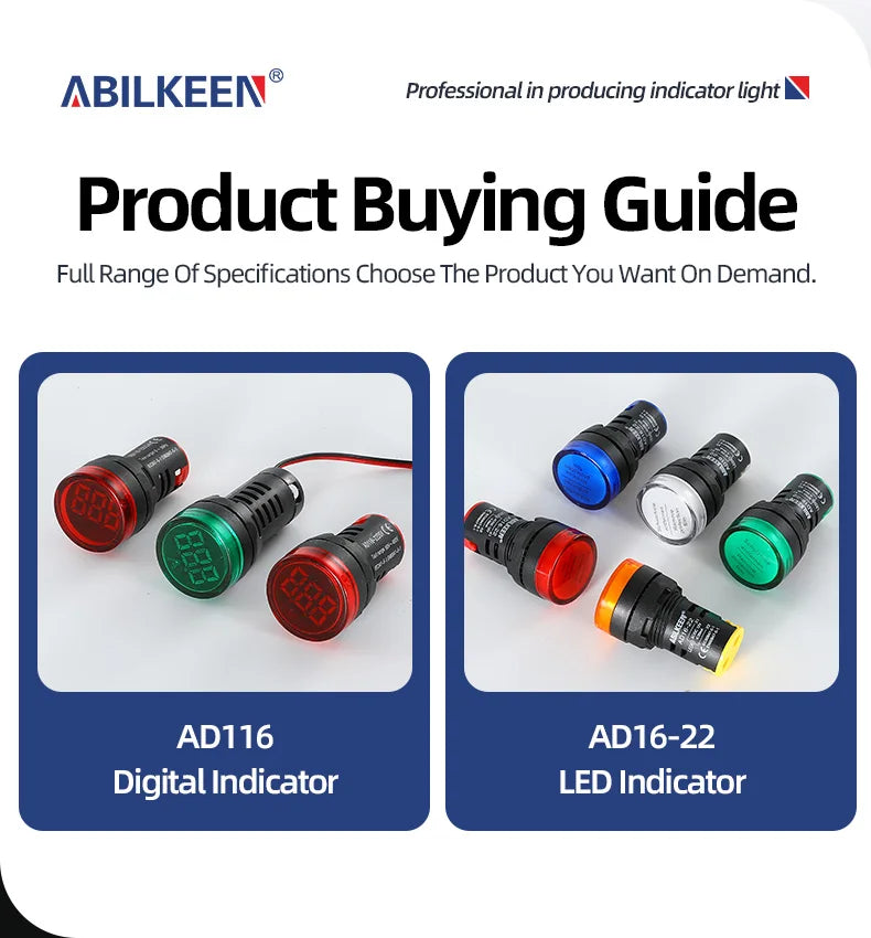 ABILKEEN 20PCS/LOT AD16-22F Square Head LED Indicator Light 22mm Panel Mount Signal Lamp Red Green Yellow Blue White