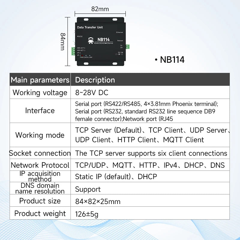 RS485 to Ethernet Serial Server CDSENT NA111 Series DC/AC/POE Modbus Industrial Grade AT Command TCP/UDP MQTT Small Size