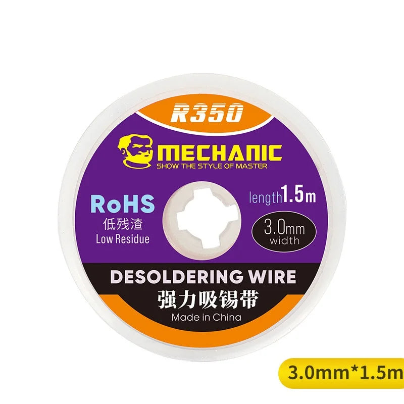 MECHANIC R350 Series Width 1.0-4.0mm Length 1.5m Solder Remove Cord Pure Copper Braid Tin Absorption Belt Single Layer Wick Wire