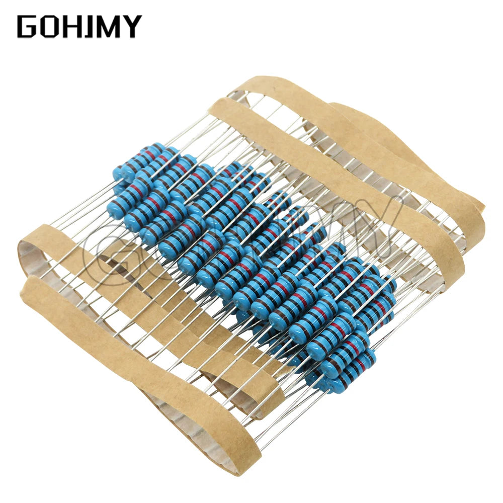 20pcs 1W Metal film resistor 1% 1R ~ 1M 1 2 10 22 47 100 330 ohm 1K 4.7K 10K 22K 47K 100K 330K 470K 2R 10R 22R 47R 100R 330R