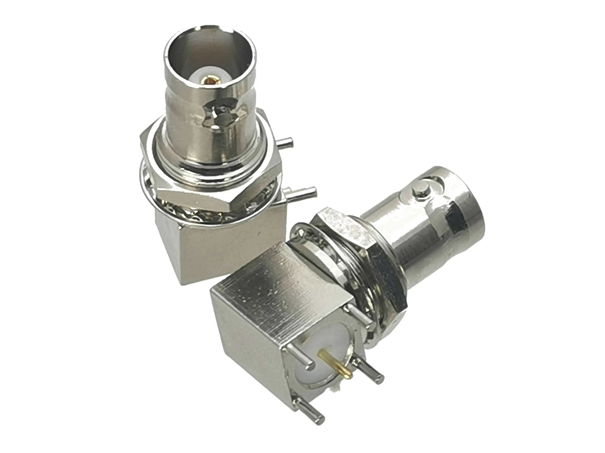 1pcs Connector BNC Jack Female Bulkhead Right Angle Solder PCB Mount Wire Terminals RF Coaxial Adapter New FJP-T1
