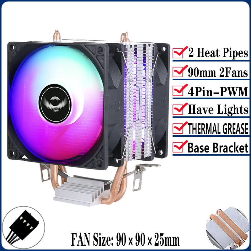 QiuzAim Air-cooled Radiator 2/4/6 Heat Pipe Computer Processor CPU Fan Compatible LGA115x 1200 1700 2011 2066 X79 X99 E5 AM4 AM5