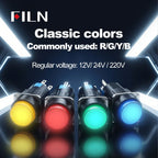 FILN 16mm 5-Unit LED Push Button Switch Momentary Latching Plastic Button 5pins Red Green Blue 12V 24V 220V Industrial Equipment