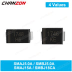 50Pcs 100% Original SMAJ5.0A SMBJ5.0A SMBJ15A SMBJ18CA TVS Diode SMA SMB 800uA 1.0uA 5V 15V 18V 400W 600W Unidirectional Channel