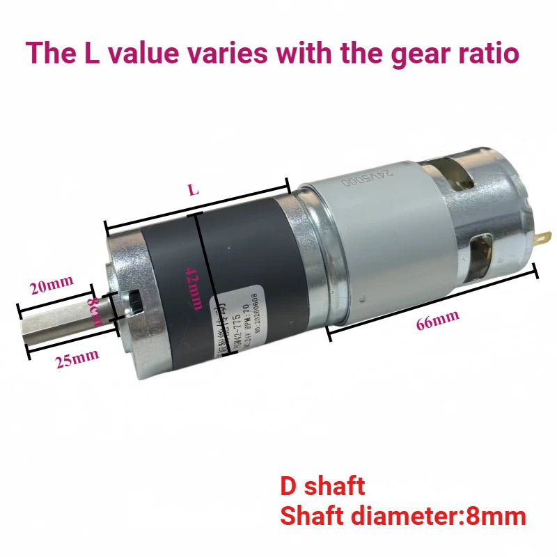 With the controller PGM42-775, this DC gear reducer motor offers adjustable forward and reverse rotation and has a high torque.