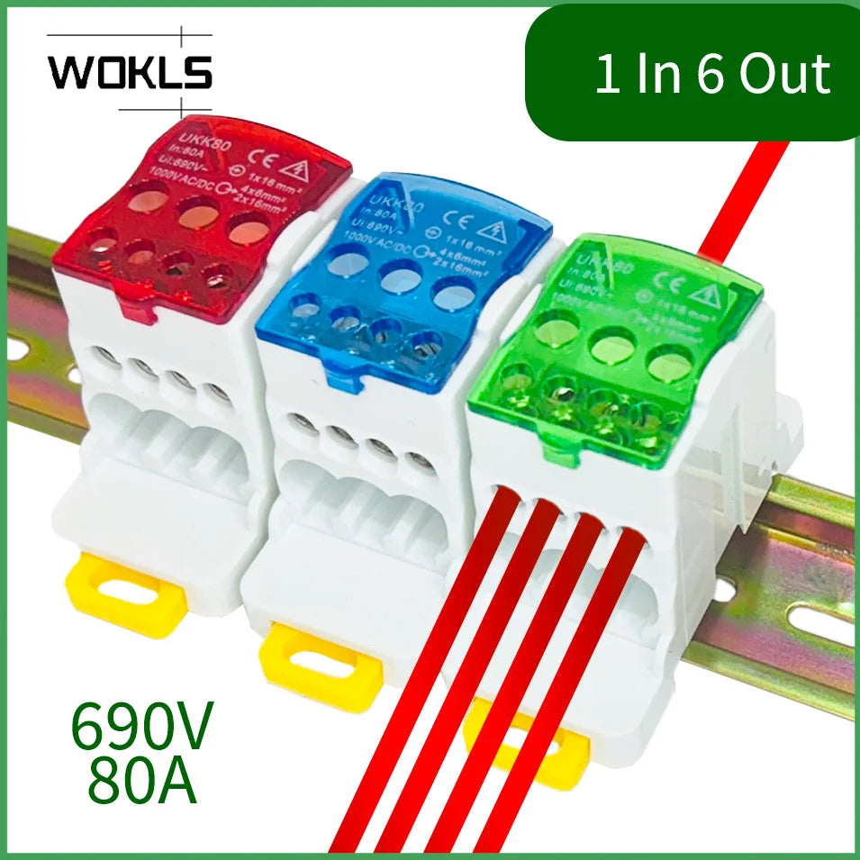 UKK80A Single Pole Power Splitter Box Large Current One In Multi Out DIN Rail Branch Line Distribution Terminal Block UKK80A