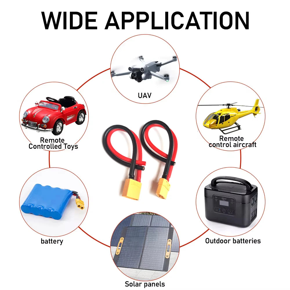 XT60 Male Female Connector Plug Set with Silicone Insulation 12AWG/14AWG Battery Extension Cable for RC Lipo Batteries And Drone
