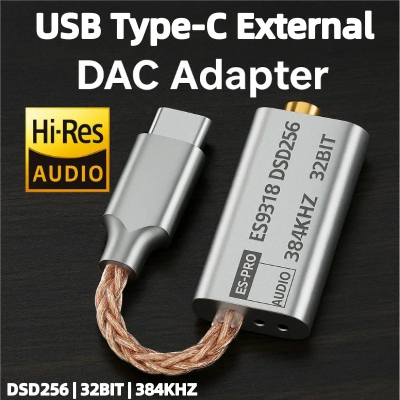 USB DAC Headphone Amplifier ES9318 DSD256 Type C to 3.5mm Audio Adapter 32Bit 384kHz for Android Phone Laptop PC Earphones