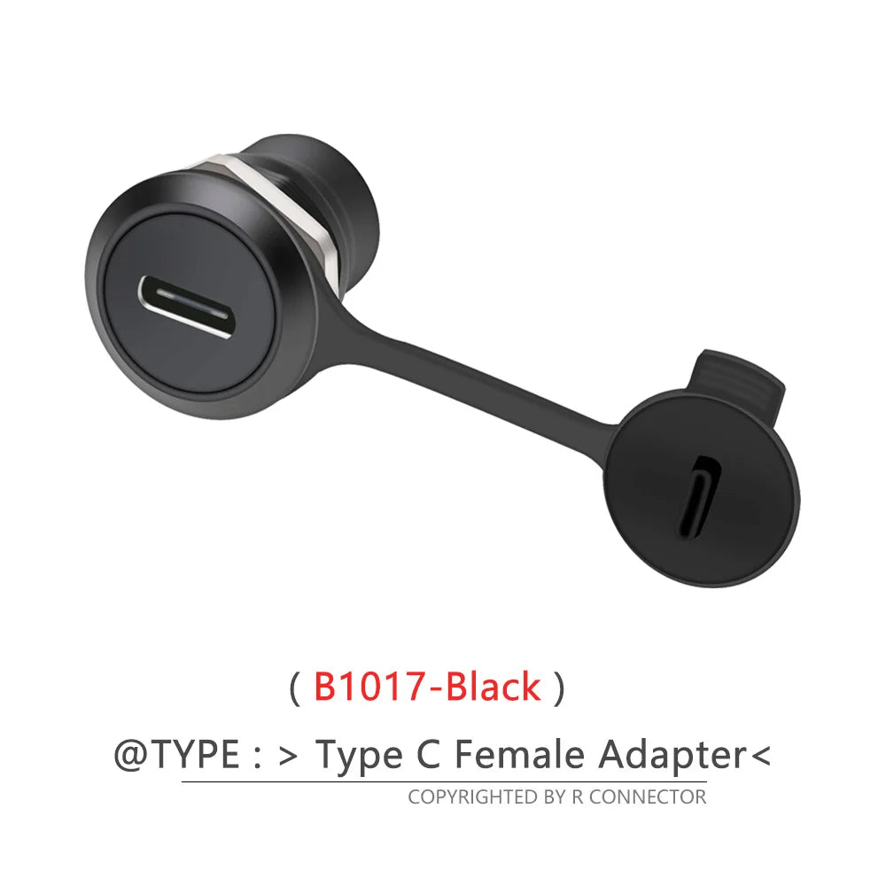 Waterproof D Type Chassis Connector,Type C Female to Female USB-C Converter Adapter Type-C Panel Mount DIY Jack with Dust Cover