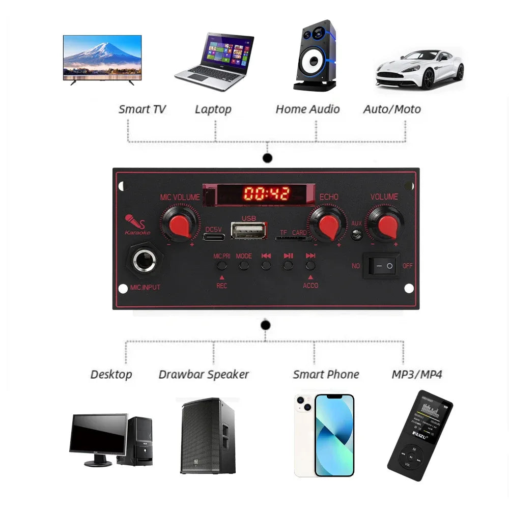 2*10W Bluetooth 5.0 MP3 Decoder Board 20W Amplifier Audio Player 5V DIY MP3 Player Car FM Radio Module TF USB Mic Record