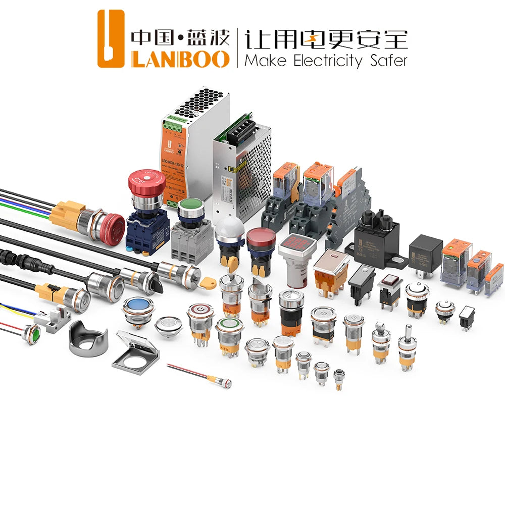 LANBOO LB16A Device Button Switch Chrome Plating/Aluminum Oxide Black/Optional 1NO1NC/5 Pin Latching/Momentary Optional