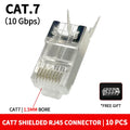 10Pcs Cat7 RJ45 Shielded Pass Through Connector Ethernet Modular Plug Gold Plated Crystal End For Cat5 Cat6 Cat7 Lan Cable