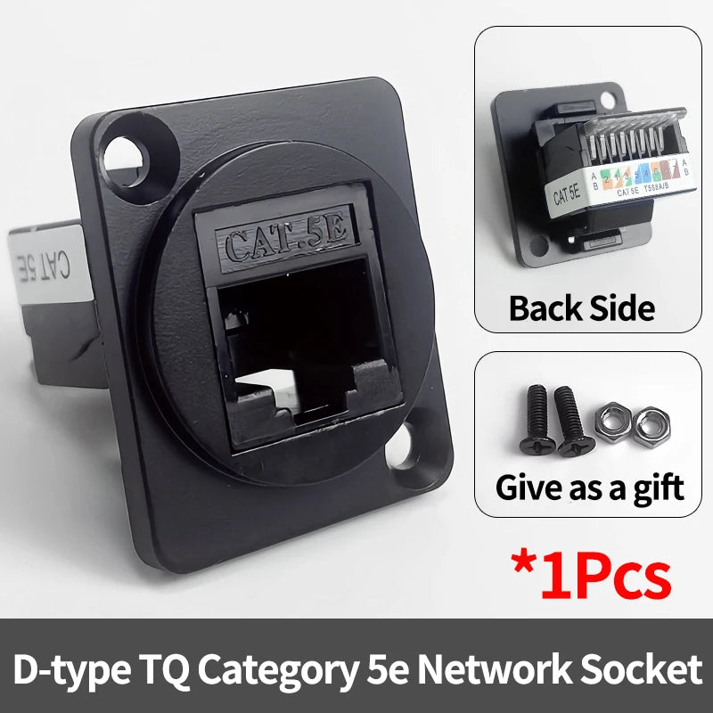 D-type RJ45 Network Module Panel Connector 8P8C Metal Housing Copper Pins Female Socket CAT6 CAT6A Shielded Crimping Module