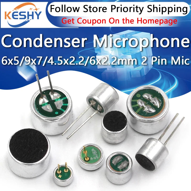 10pcs 6x5/9x7/4.5x2.2/6x2.2mm 2 Pin Mic Capsule Electret Condenser Microphone Dip Smd 52db 56db With Mp3 Accessories