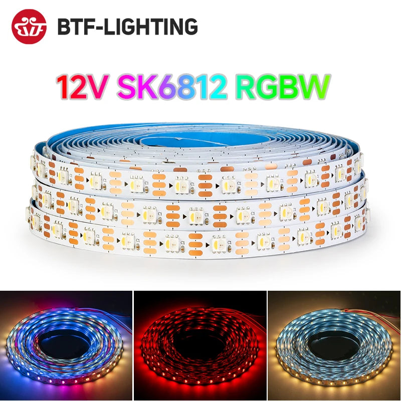 DC12V SK6812 RGBW LED Strip Light 4 in 1 Similar WS2812B 60 144 LED Individual Addressable Smart Pixels Magic RGB CW NW WW Light